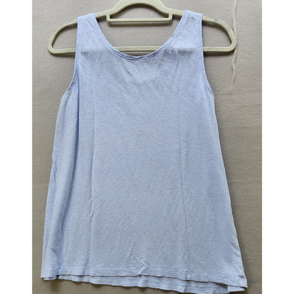 Eileen Fisher Tank Top Small Lt Blue Scoop Neck Sequins 100% Linen - Picture 2 of 7